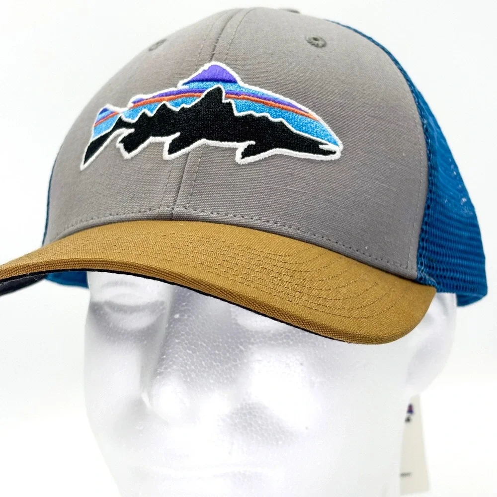 NEW Patagonia Fitz Roy Trout Trucker Hat Gray Blue Snapback NWT One Size Cap